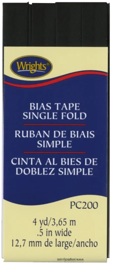 Wrights - Bias Tape Single-Fold - 1/2" x 4 yd, Black