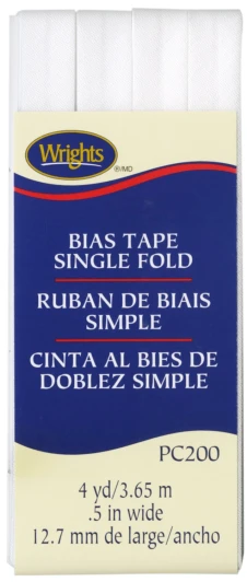 Wrights - Bias Tape Single-Fold - 1/2" x 4 yd, White
