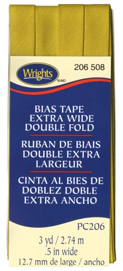 Wrights - Bias Tape X-Wide Double Fold - 1/2" x 3 yd, Mustard
