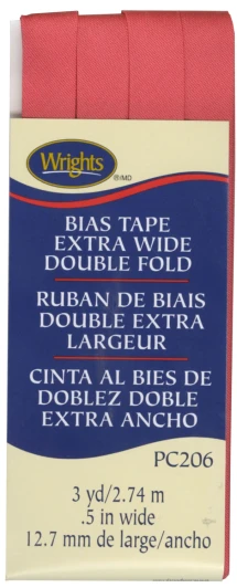Wrights - Bias Tape X-Wide Double Fold - 1/2" x 3 yd, Paradise Pink