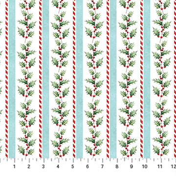 Northcott - Holly Jolly - Holly Stripe, White