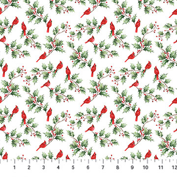Northcott - Holly Jolly - Cardinals & Holly, White