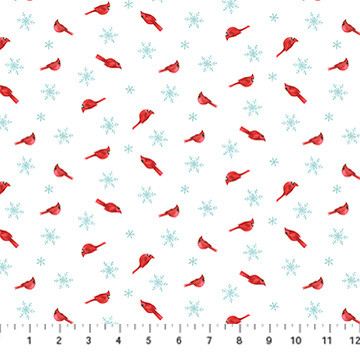 Northcott - Holly Jolly - Cardinal Toss, White