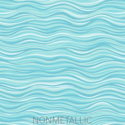 Clothworks - 108" Laurel Burch Digital - Wave, Light Aqua