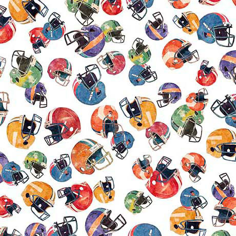 Quilting Treasures - Gridiron Gang - Football Helmuts, White