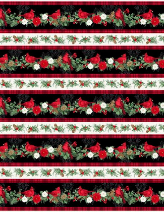 Wilmington Prints - Cardinal Charm - Border Stripe, Black