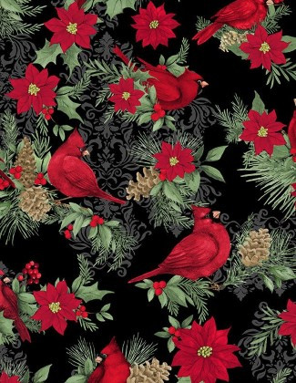 Wilmington Prints - Cardinal Charm - Large Allover w/Cardinals, Black