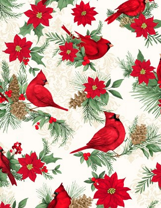 Wilmington Prints - Cardinal Charm - Large All Over w/Cardinals, Cream