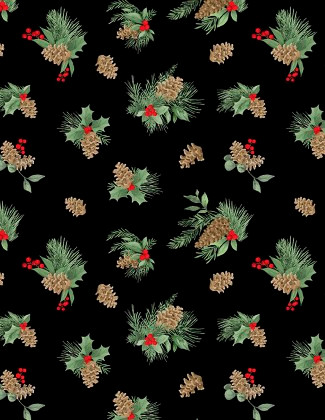 Wilmington Prints - Cardinal Charm - Pine Cone Toss, Black