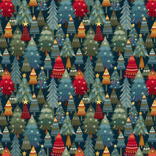 Henry Glass - Nordic Holiday - Stacked Trees, Dark Blue