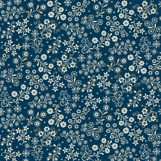 Henry Glass - Nordic Holiday - Floral Vines, Blue/Cream