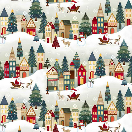 Henry Glass - Nordic Holiday - Santa Scene, Cream