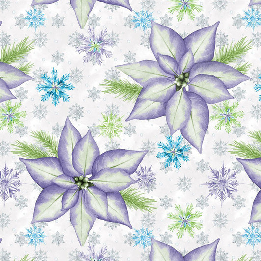 Blank Quilting - Aurora Flurries - Poinsettias and Snowflakes, White