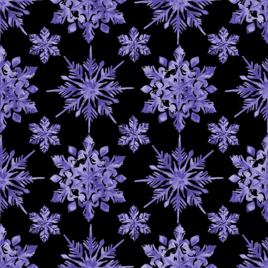 Blank Quilting - Aurora Flurries - Purple Snowflakes, Black