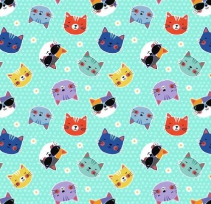 Wilmington Prints - Fe-line Frisky - Frisky Cat Heads, Teal