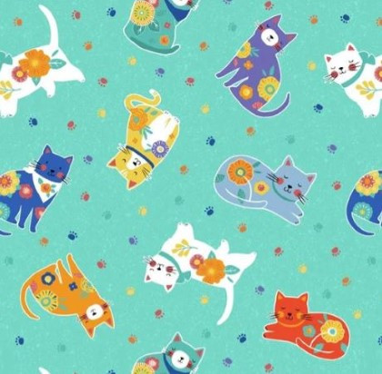 Wilmington Prints - Fe-line Frisky - Cat Toss, Teal