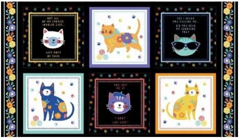 Wilmington Prints - Fe-line Frisky - 24" 6-Block Panel, Black