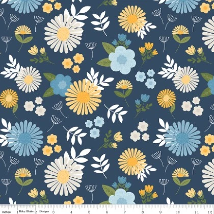 Riley Blake - Sunshine & Dandelions - Floral Main Print, Navy