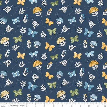 Riley Blake - Sunshine & Dandelions - Butterflies, Navy