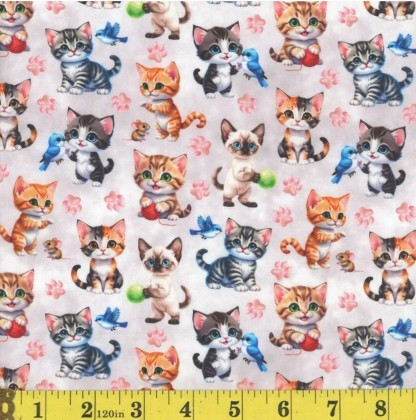 Mook Fabrics - Cats - Kittens At Play, Grey