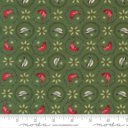 Moda - When Snow Falls - Tiny Birds In Wreaths, Evergreen