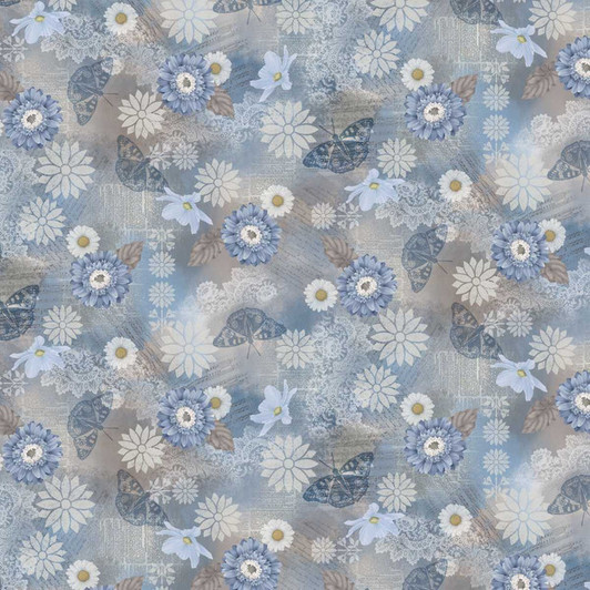 Studio E - Kindly, Yours - Floral Mementos, Blue/Taupe