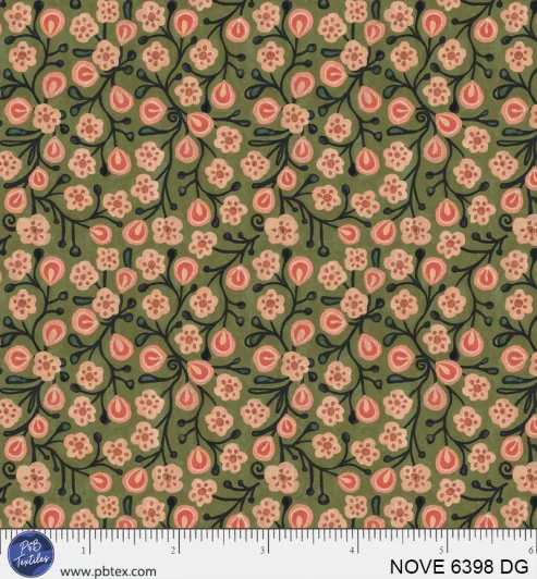 P & B Textiles - Novella - Packed Floral, Dark Green