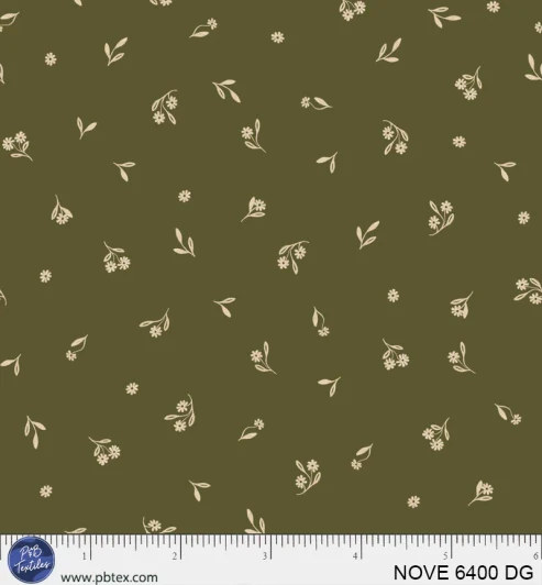 P & B Textiles - Novella - Dainty Sprig Toss, Dark Green