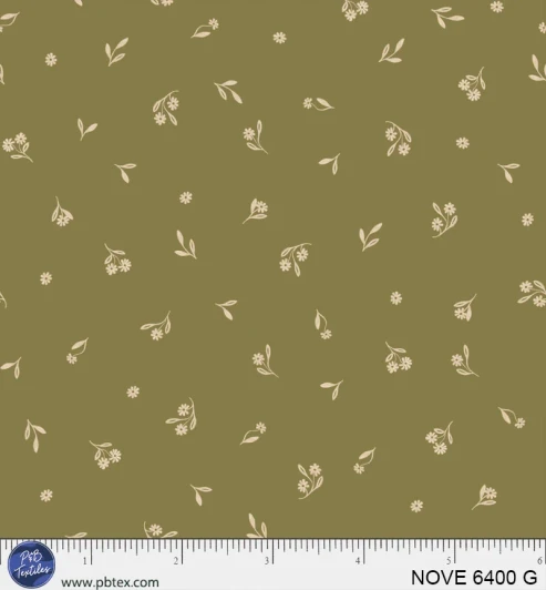 P & B Textiles - Novella - Dainty Sprig Toss, Green