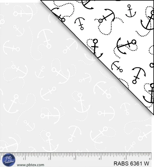 P & B Textiles - Ramblings By The Sea - Anchors Aweigh, White on White