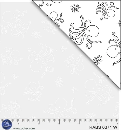 P & B Textiles - Ramblings By The Sea - Oceanic Octopus, White on White