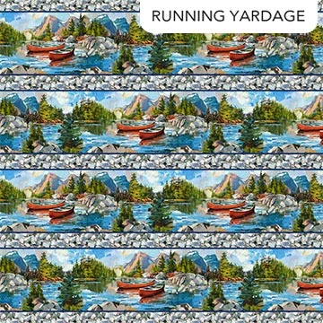 Northcott - Canoe Lake - Border Stripe, Blue