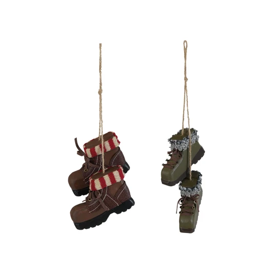 Wood & Knit Fabric Pair of Hiking Boots, Set of 2