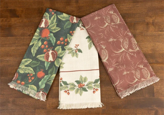 Tea Towels - Pomegranate and Holly, Set of 3