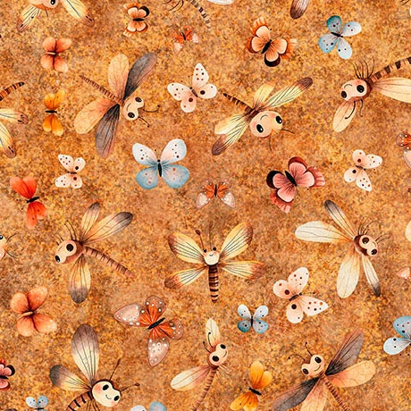 Quilting Treasures - PandaLand - Dragonflies & Moths, Cinnamon