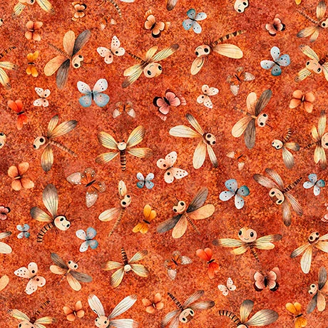 Quilting Treasures - PandaLand - Dragonflies & Moths, Orange