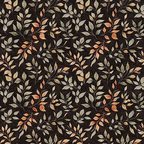 Quilting Treasures - PandaLand - Leaf Sprigs, Black