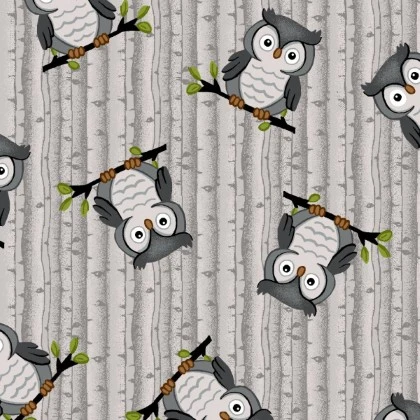 A.E. Nathan - Comfy Flannel Prints - Sitting Owls, Gray