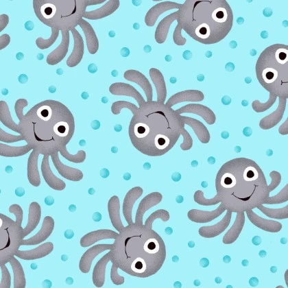 A.E. Nathan - Comfy Flannel Prints - Happy Octopus, Blue