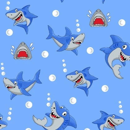 A.E. Nathan - Comfy Flannel Prints - Happy Sharks, Blue
