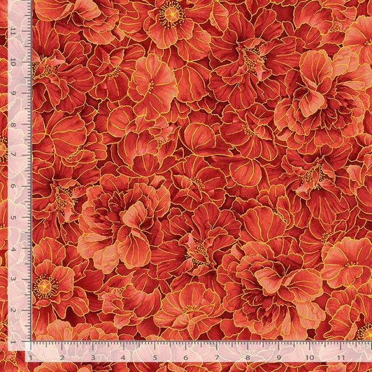 Timeless Treasures - Imperial Bloom - Packed Peony, Red