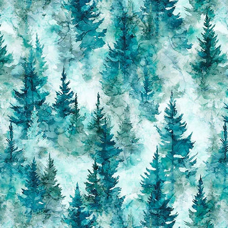 Quilting Treasures - Skyward - Trees, Teal