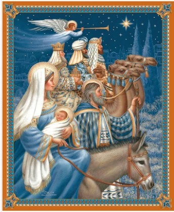 Riley Blake - Picture A Christmas II - 36" Nativity Panel, Blue/Gold