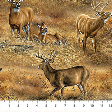 Northcott - Birchwood: Naturescapes - Field of Deer, Tan