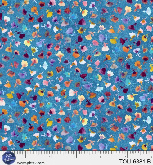 P & B Textiles - Tree of Life - Tossed Flower Buds, Blue