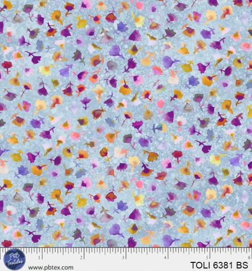 P & B Textiles - Tree of Life - Tossed Flower Buds, Blue/Silver