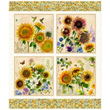 Clothworks - Sunflower Song - 36" Panel, Light Cream