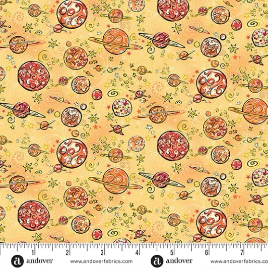 Makower Fabrics - Orbit - Galaxy, Yellow