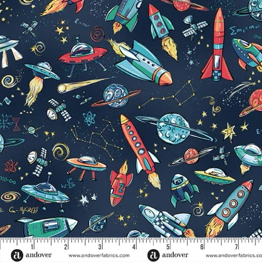 Makower Fabrics - Orbit - Rockets, Blue