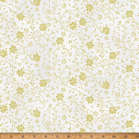Hoffman California - Ornament Grove - Swirls, Light Gray/Gold